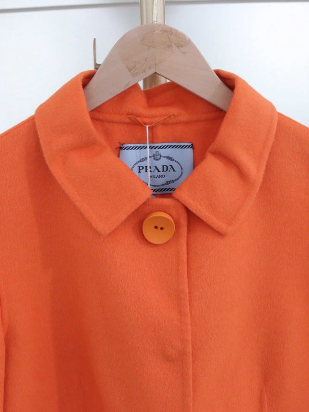 🚩steal Prada Bright Orange Single-Button Wool Trench Coat - Picture 3 of 8